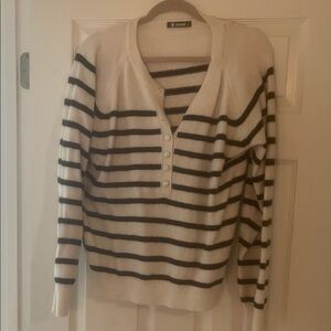 Elegant Striped V-Neck Sweater - Cream and Black